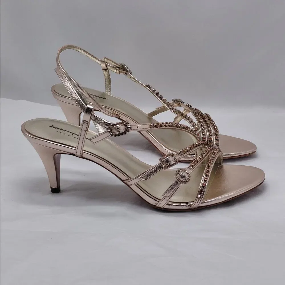 Kate Spade Heels Sandals Size 10 Rose Gold Rhinestone Evening Wedding Party